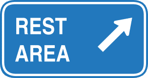 Das Schild Rest area (zu deutsch Raststätte) findet man in den USA auf jeden Highway oder Interstate.